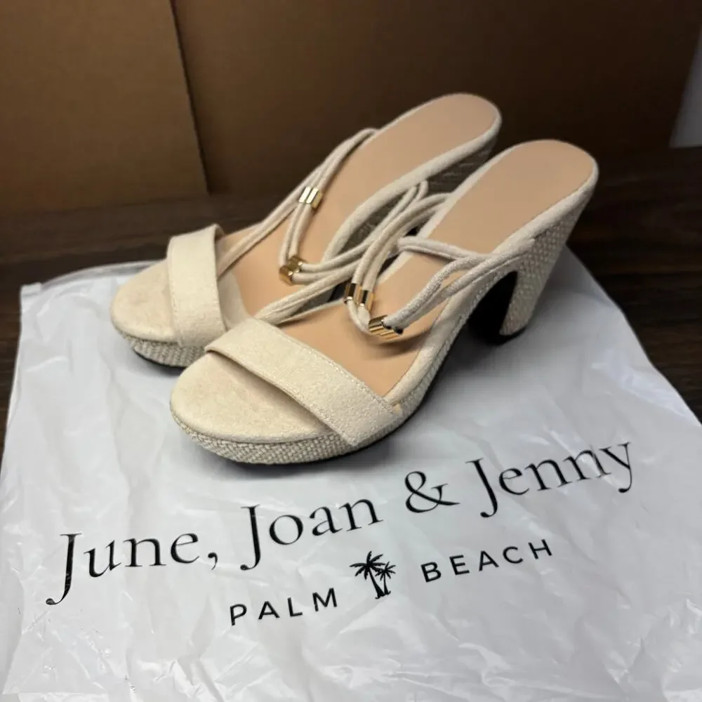 June Joan & Jenny Platform Block High Heel 38 US7.5 Cream Strappy Sandals